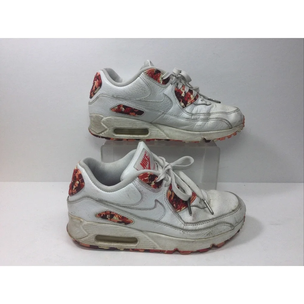 Nike Air Max 90 London Eton 813150-100 Womens Size 7 White & Red Leather Shoes